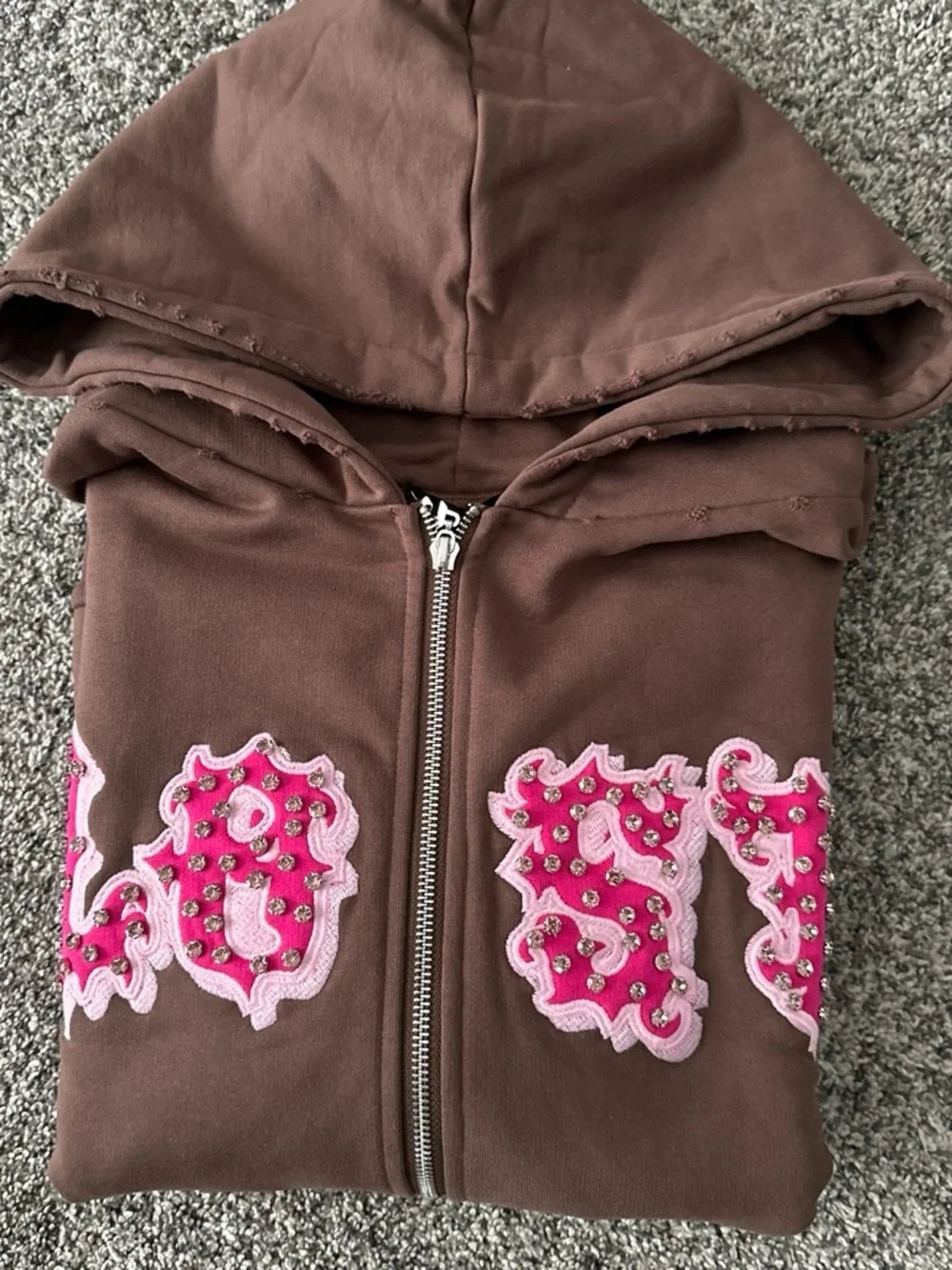 Lost Intricacy Brown & Pink Rhinestone Zip-Up Hoodie XL NWT